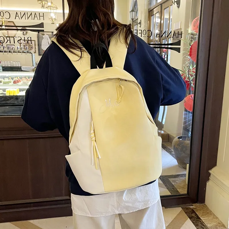 Yalu Nylon Fabric Backpack Unisex Black/Yellow/Orange/Green/Blue-7