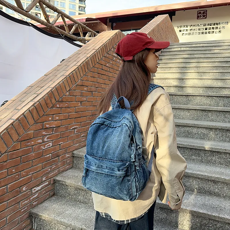 Yalu Denim Backpack Unisex Dark Blue/Gray/Blue-1