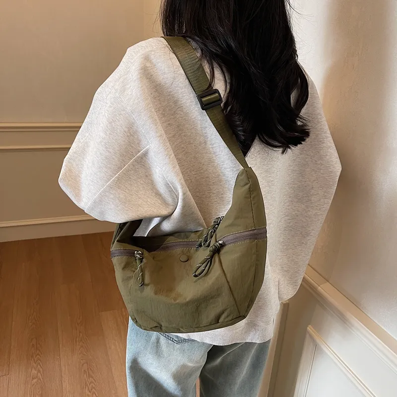 Yalu Fabric Shoulder Bag, Crossbody Bag Unisex Ecru/Black/Khaki/Army Green-23
