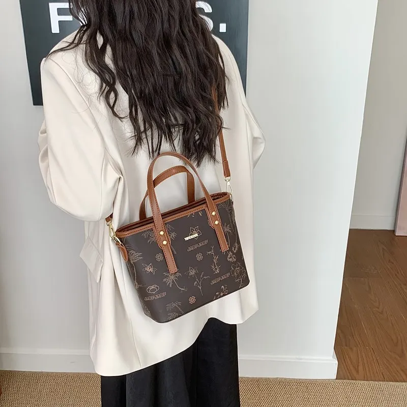 Yalu PU Handbag Unisex Little Tree Brown/Windmill Brown/Four Leaf Clover/1987 Brown-2