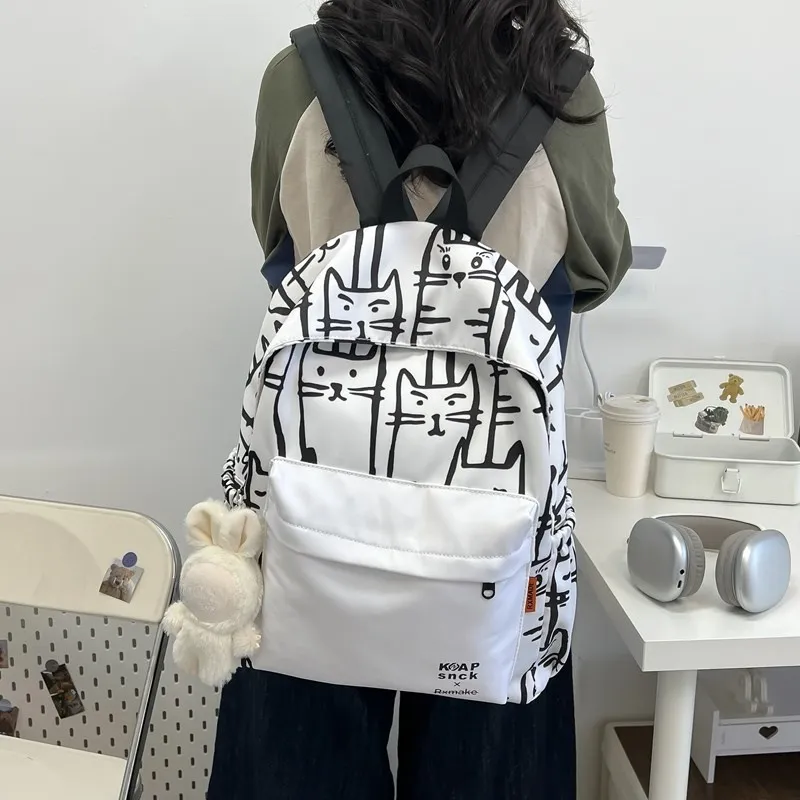 Yalu Composite Cloth Backpack Regular Unisex Gray/Black/Pink-4