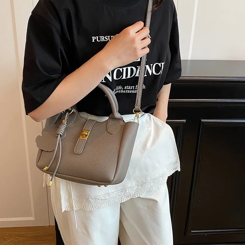 Yalu PU Shoulder Bag, Crossbody Bag, Handbag Unisex Ecru/Gray/Black/Pink-7