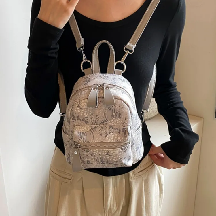 Yalu PU Backpack Unisex Silver/Gray/Pink-1