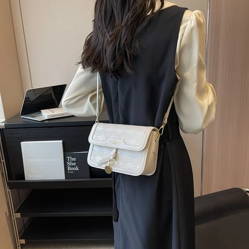 Yalu PVC Shoulder Bag, Crossbody Bag Unisex White/Black/Khaki & White/Black & White/Pink & White-2