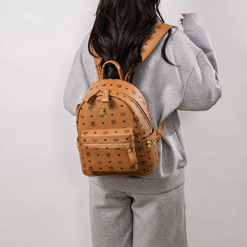 Yalu PU Backpack Regular Unisex White/Brown/Pink/Beige-13