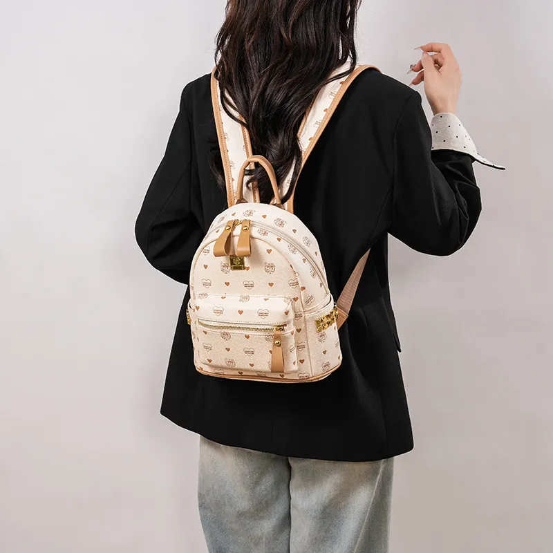 Yalu PU Backpack Regular Unisex White/Brown/Pink/Beige-23
