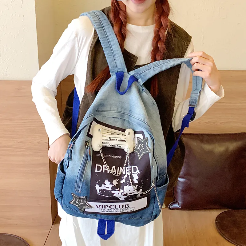 Yalu Fabric Backpack Regular Unisex Denim Blue/Denim Black-2