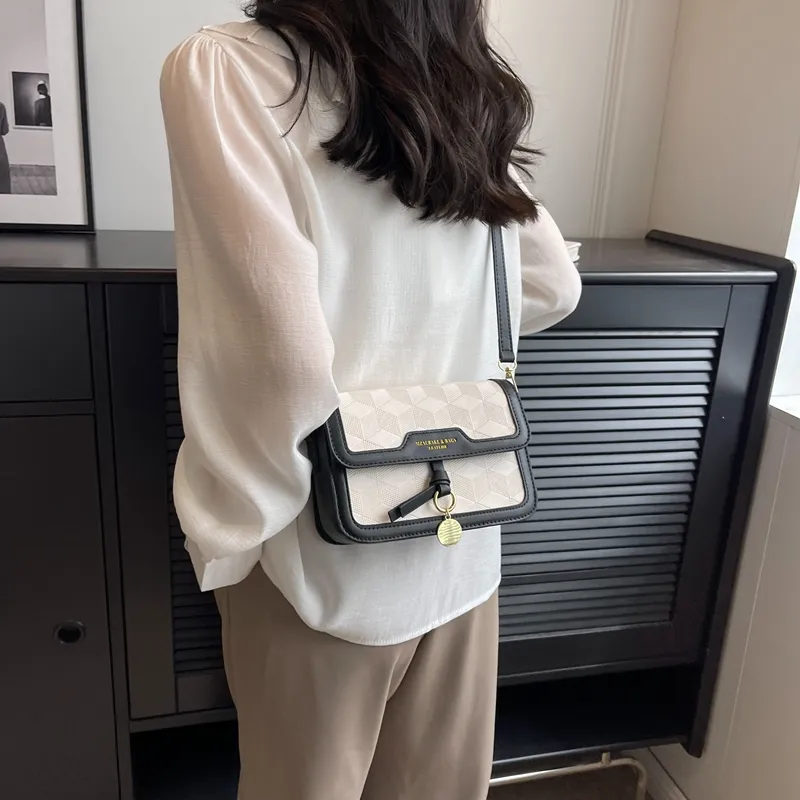 Yalu PVC Shoulder Bag, Crossbody Bag Unisex White/Black/Khaki & White/Black & White/Pink & White-21