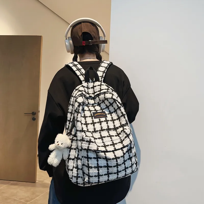Yalu Fabric Backpack Regular Unisex White/Black-1