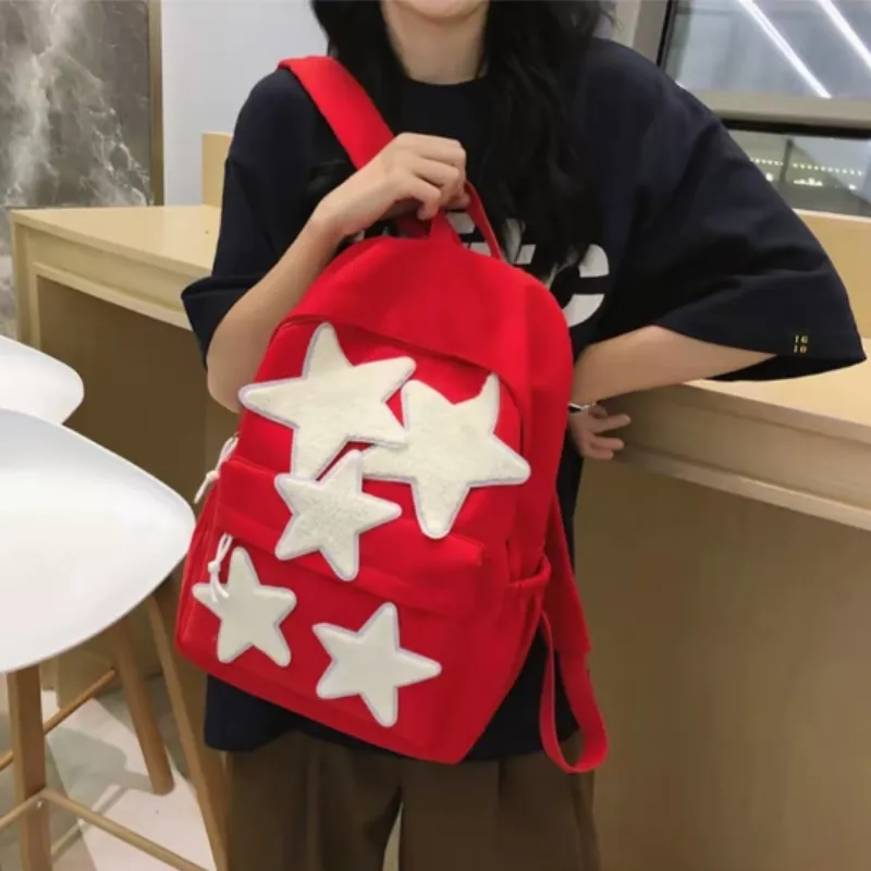Yalu Fabric Backpack Unisex Black/Red/Sky Blue-4
