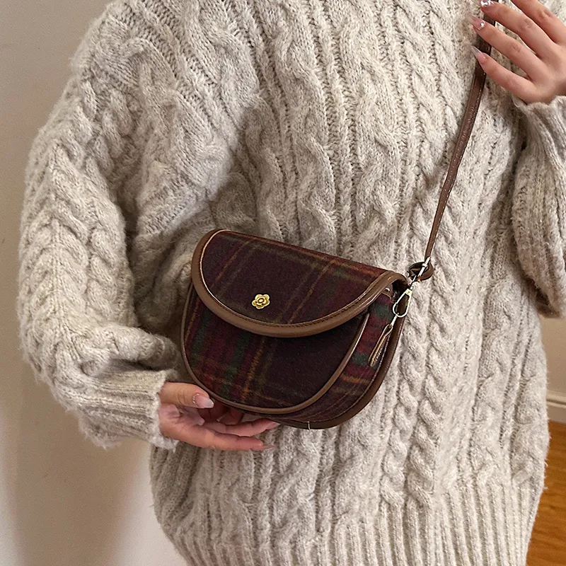 Yalu Woolen Crossbody Bag Women's Red Plaid/Green Plaid/Yellow Plaid-3