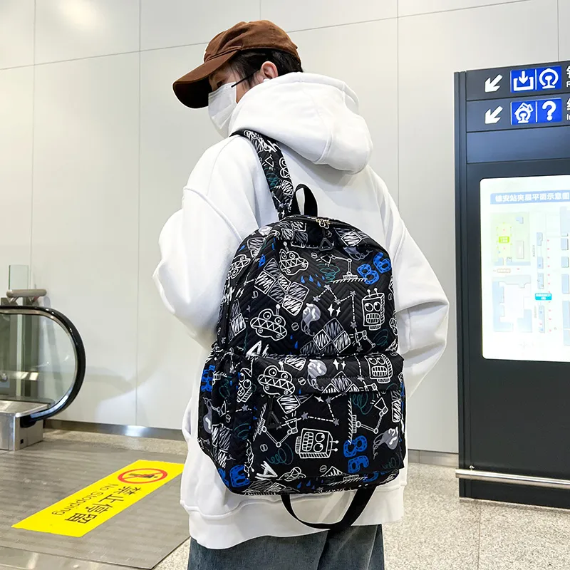 Yalu Nylon Fabric Backpack Unisex White/Sky Blue/Lake Blue-16