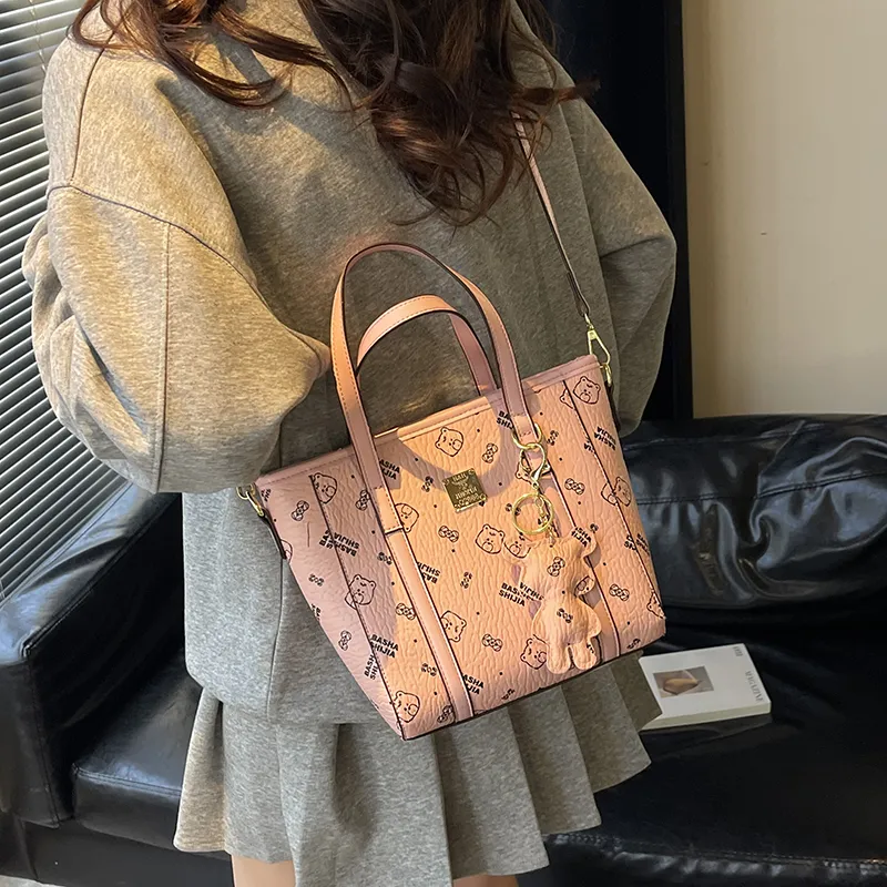 Yalu PU Tote One Shoulder Handbag Unisex Ecru/Black/Pink/Brown-12