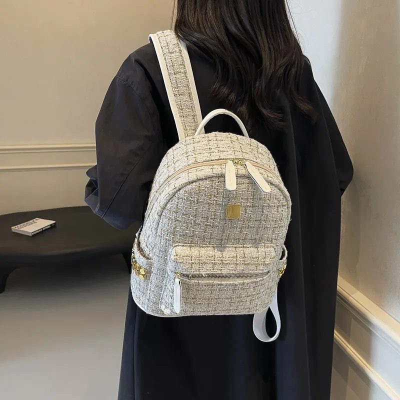 Yalu Polyester Cotton Blend Backpack Unisex White/Black-4