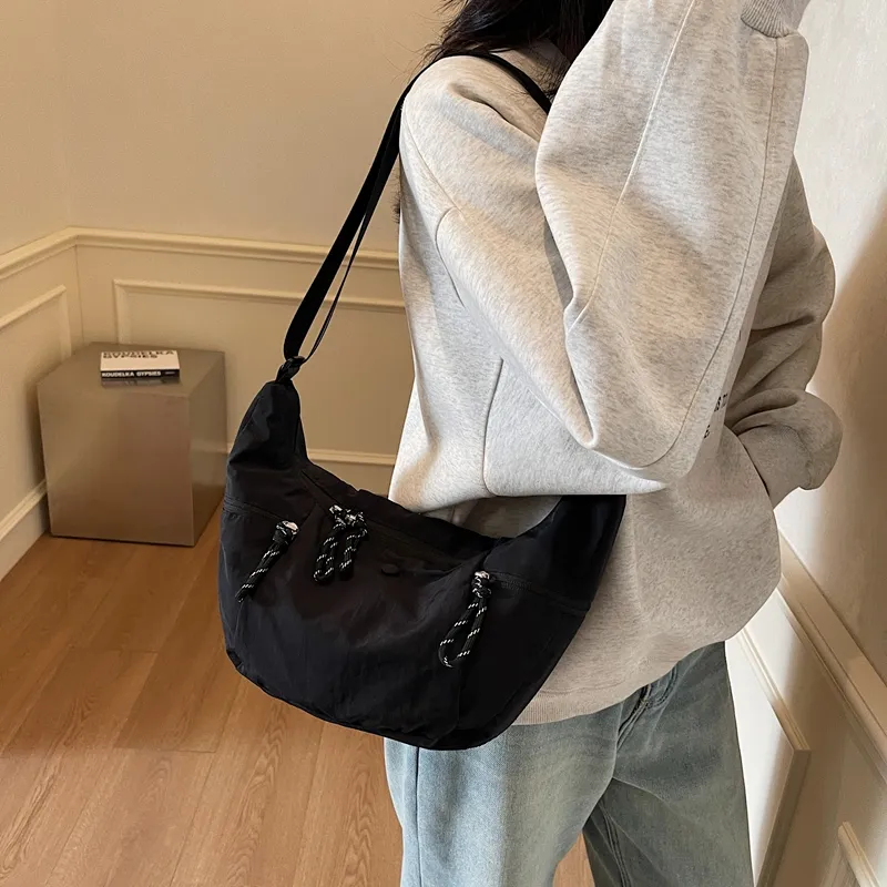 Yalu Fabric Shoulder Bag, Crossbody Bag Unisex Ecru/Black/Khaki/Army Green-10