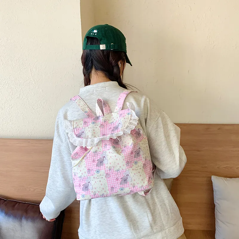 Yalu Nylon Fabric Backpack Unisex Yellow & Pink/White/Ecru/Pink-3