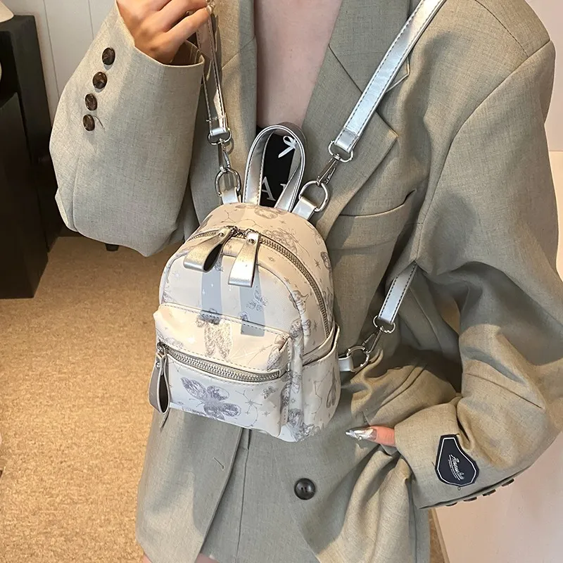 Yalu PU Backpack Unisex Silver/Gray/Pink-5