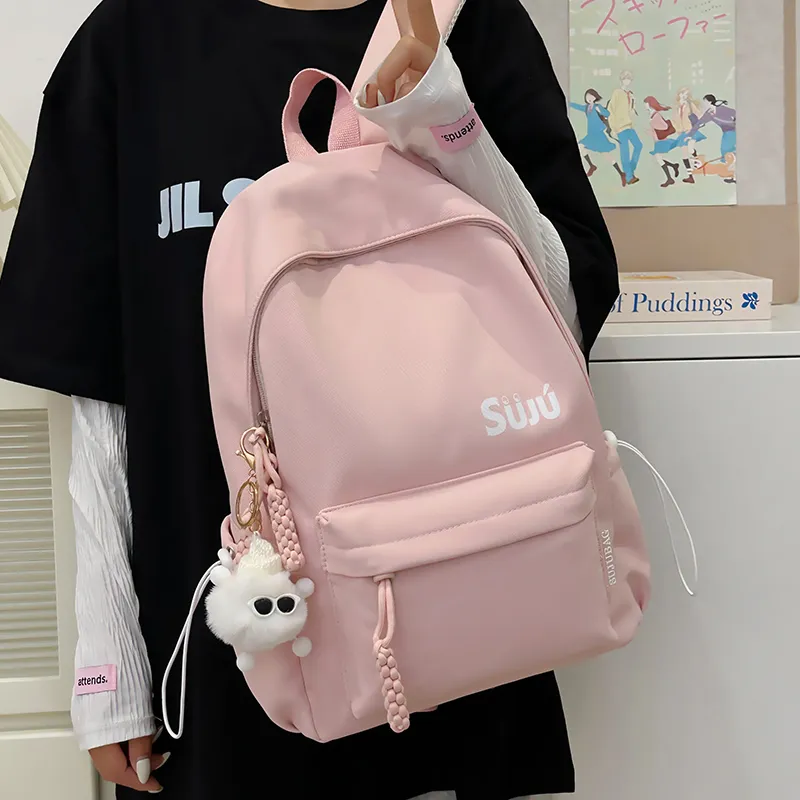Yalu Nylon Backpack Unisex Black/Burgundy/Yellow/Light Blue/Pink-19