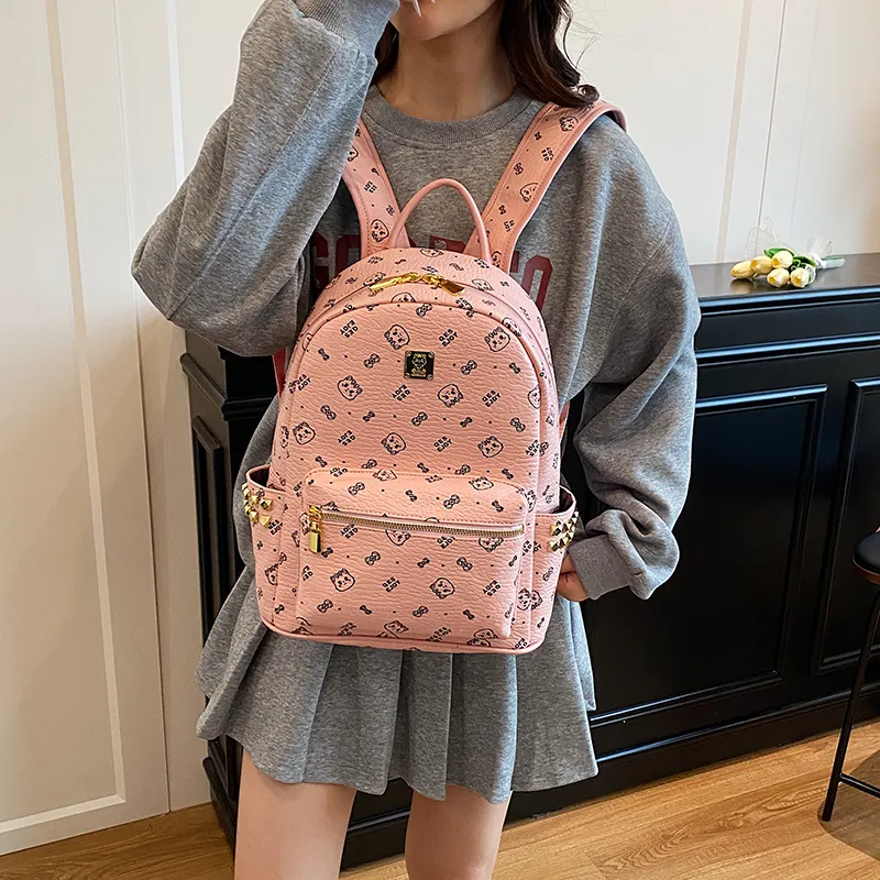 Yalu PU Backpack Tubas Women's Brown/White/Pink/Black-13