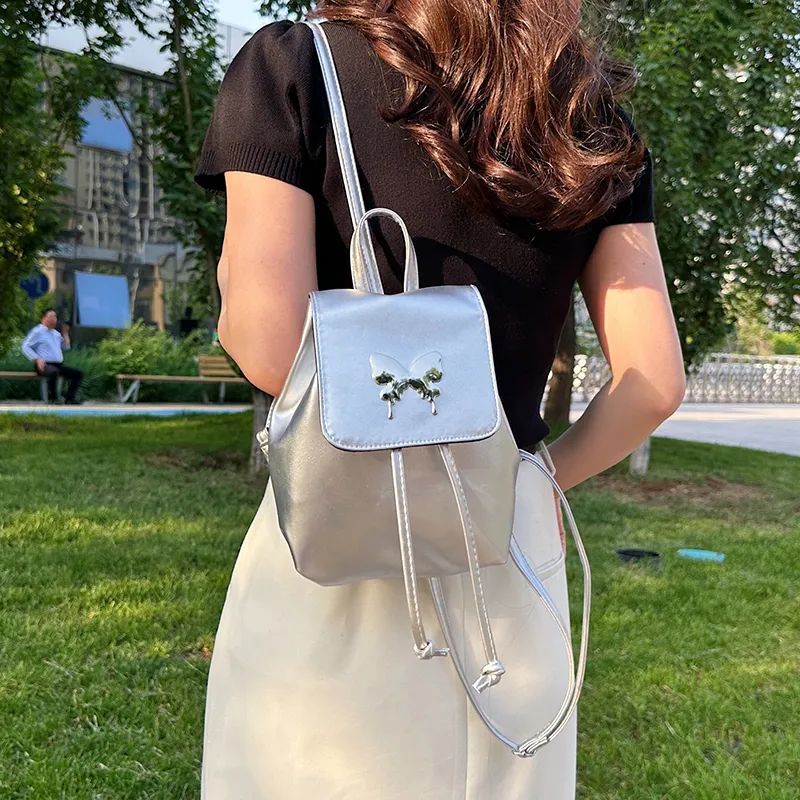 Yalu PU Backpack Unisex Pearl Pink/Pearl White/Pearl Silver-17