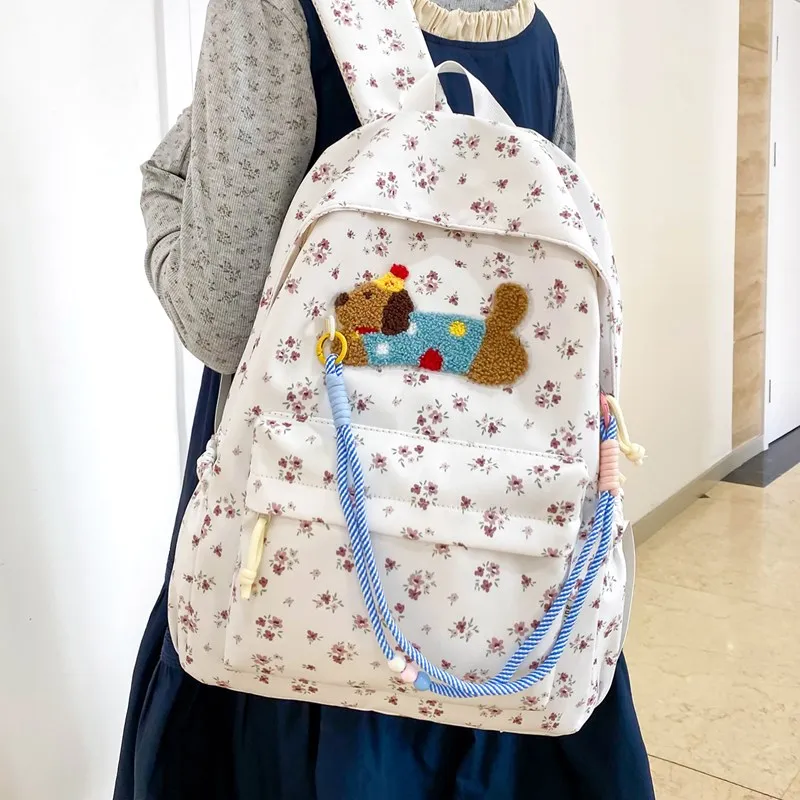 Yalu Nylon Backpack Unisex Beige/White/Coffee/Pink-15