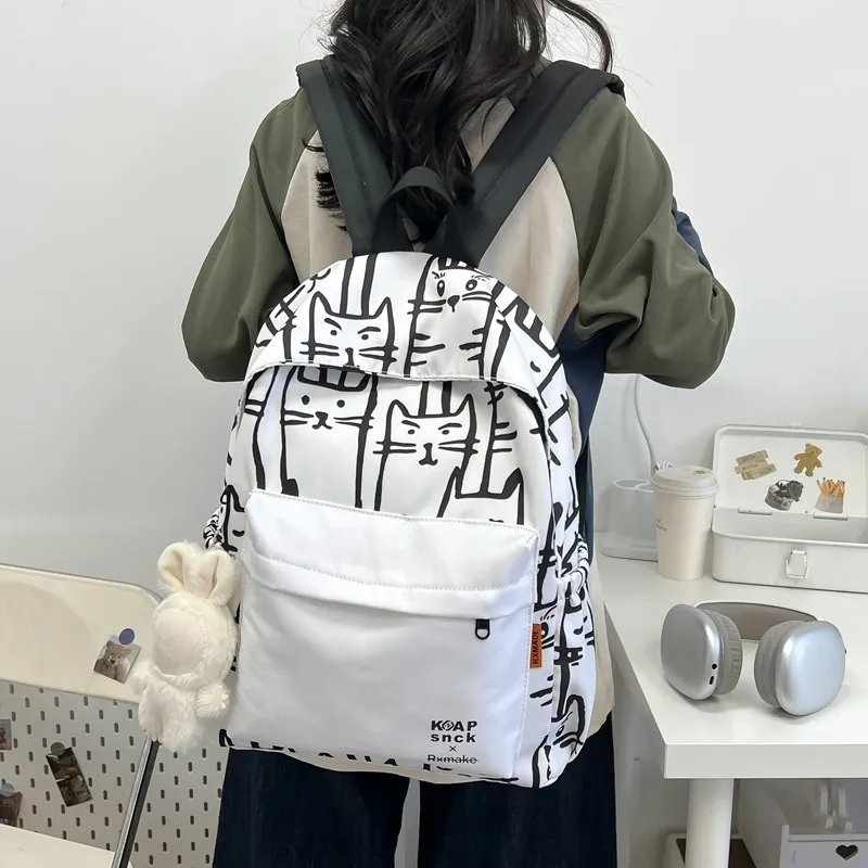 Yalu Composite Cloth Backpack Regular Unisex Gray/Black/Pink-5