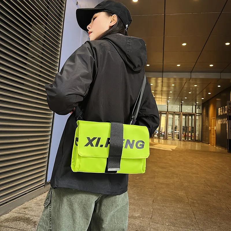Yalu Nylon Fabric Shoulder Bag, Crossbody Bag Unisex Ecru/Gray/Black/Orange Red/Khaki/Neon Green-29