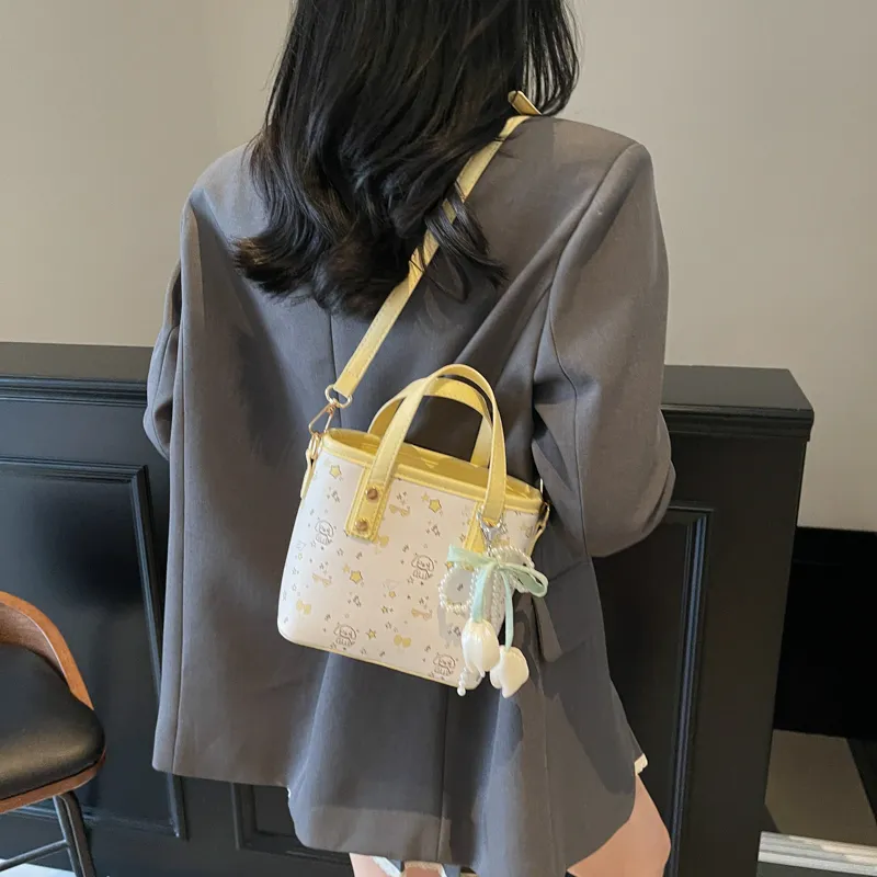 Yalu PU One Shoulder Handbag Unisex Yellow/Pink-5