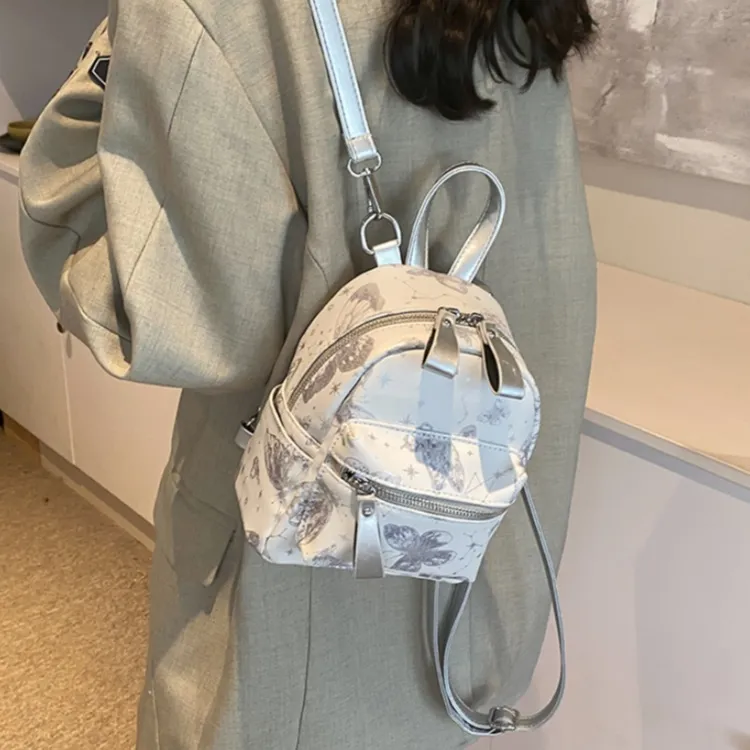 Yalu PU Backpack Unisex Silver/Gray/Pink-6