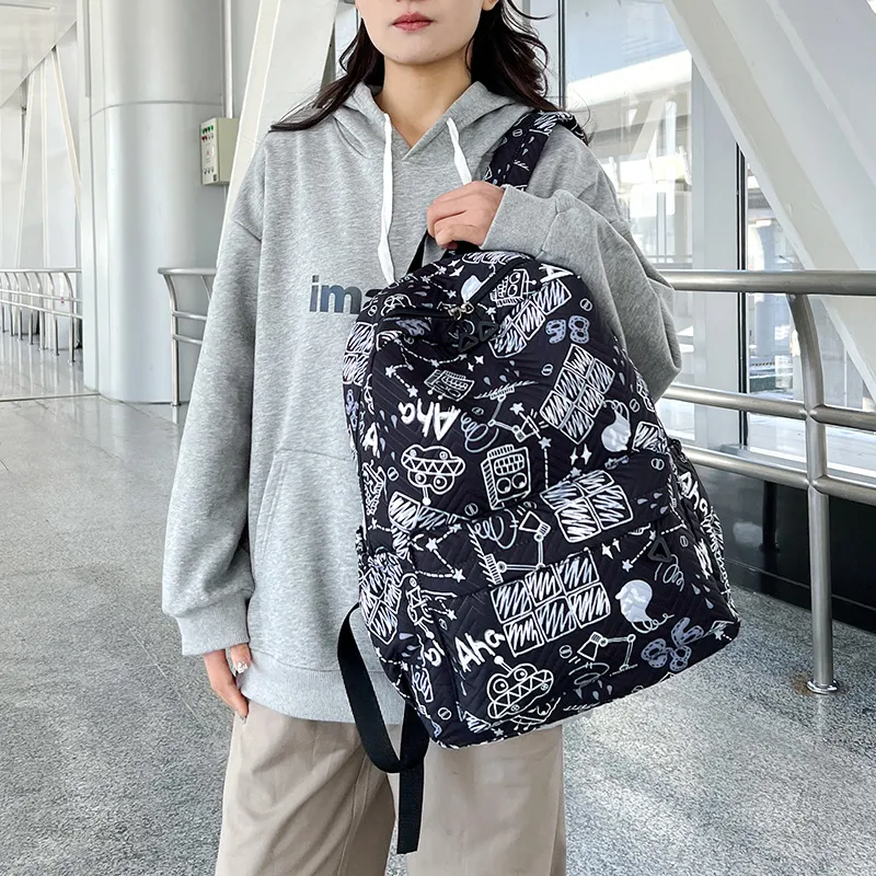 Yalu Nylon Fabric Backpack Unisex White/Sky Blue/Lake Blue-10