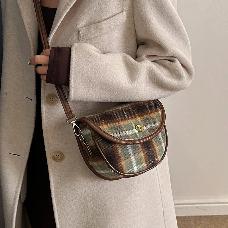 Yalu Woolen Crossbody Bag Women's Red Plaid/Green Plaid/Yellow Plaid-6
