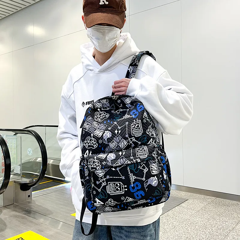 Yalu Nylon Fabric Backpack Unisex White/Sky Blue/Lake Blue-17