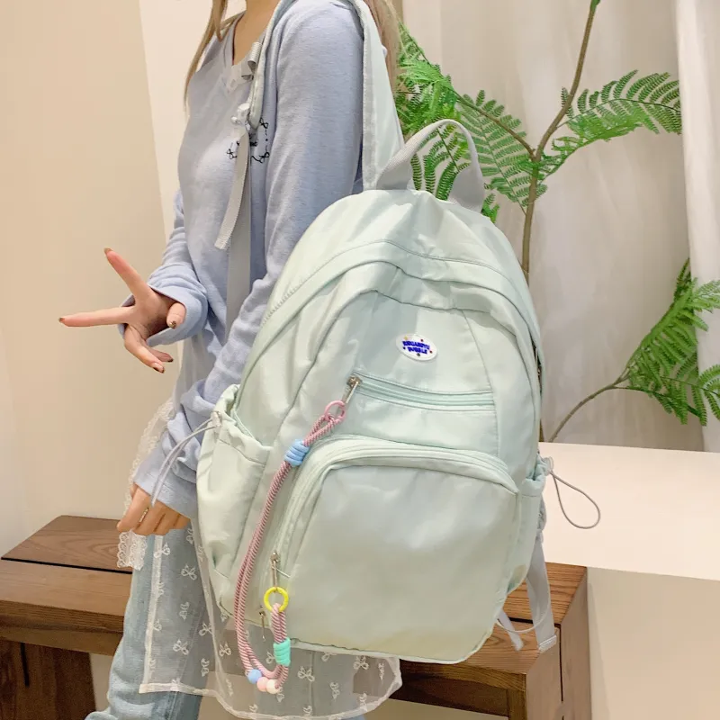 Yalu Nylon Fabric Backpack Unisex Mint Green/Green/Blue-13