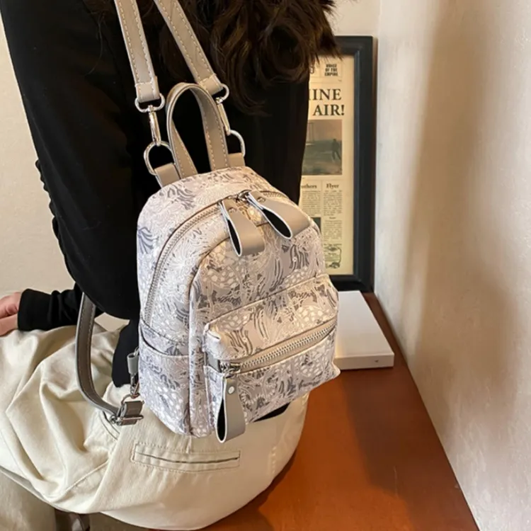Yalu PU Backpack Unisex Silver/Gray/Pink-2