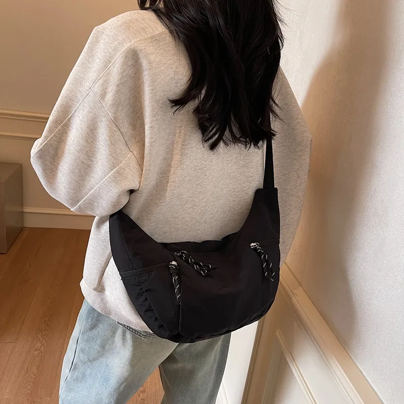 Yalu Fabric Shoulder Bag, Crossbody Bag Unisex Ecru/Black/Khaki/Army Green-7