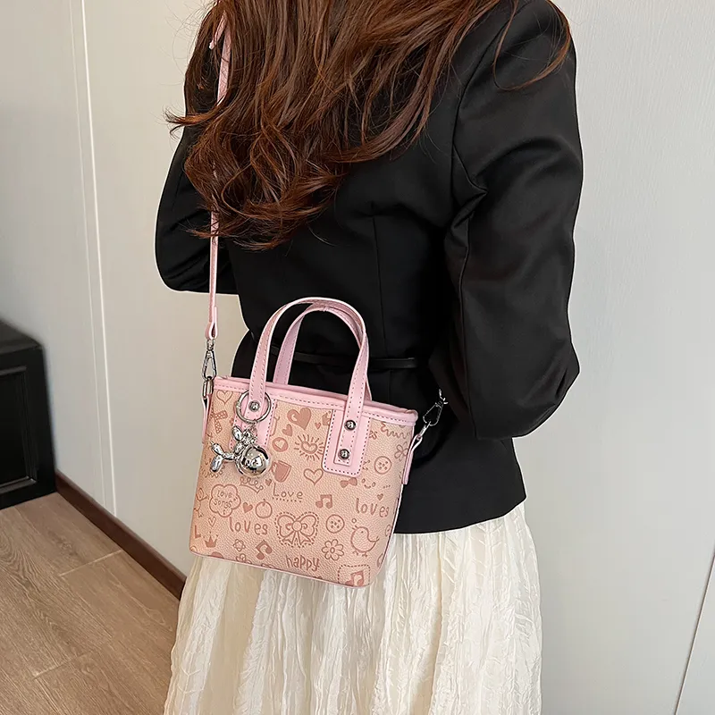 Yalu PU Handbag Women's Ecru/Black/Pink-15