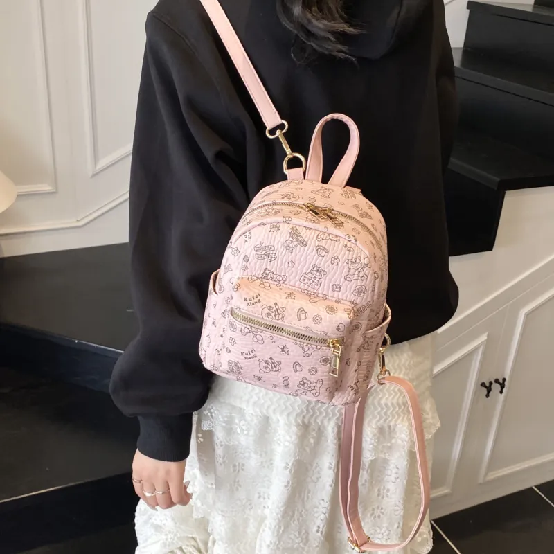Yalu PVC Backpack Unisex White/Pink/Brown-12