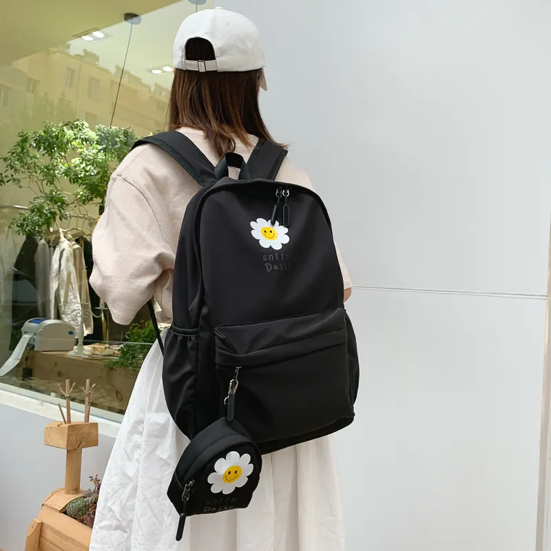 Yalu Canvas Backpack Unisex Black/Pink/Watermelon Red/Yellow/Green/Blue-4