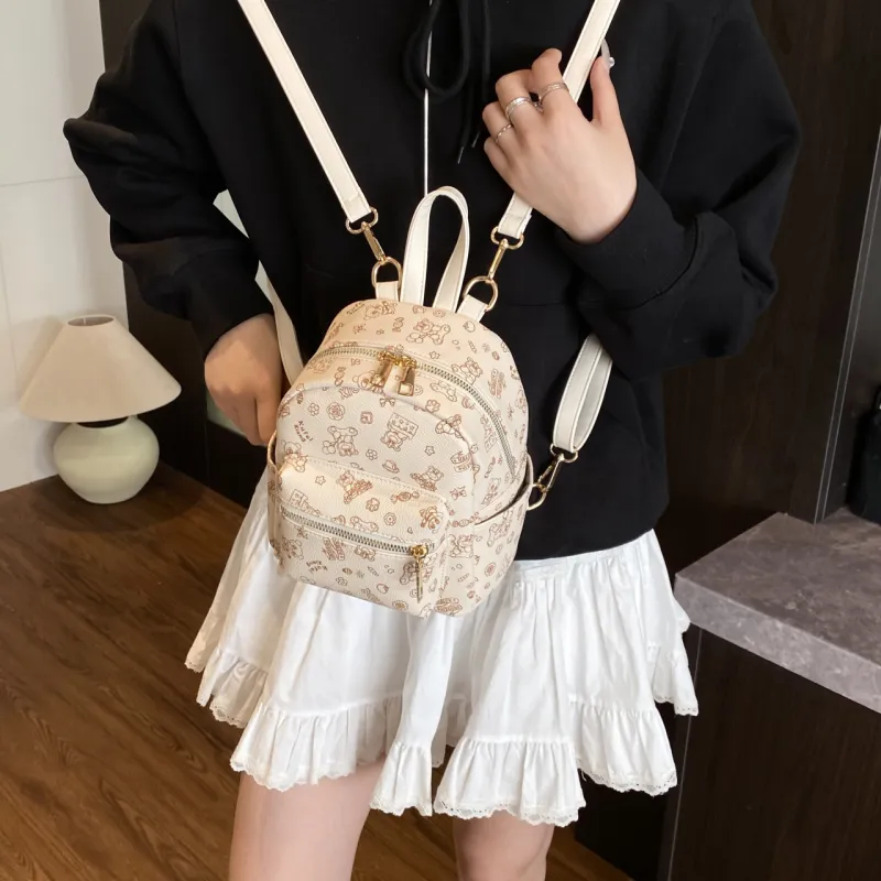 Yalu PVC Backpack Unisex White/Pink/Brown-1
