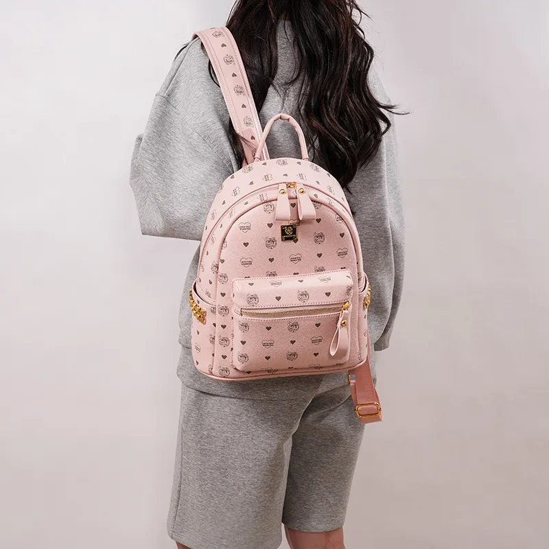 Yalu PU Backpack Regular Unisex White/Brown/Pink/Beige-20