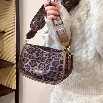 Yalu Flannelette Shoulder Bag, Crossbody Bag Women's Black Leopard Print/Brown Leopard Print
