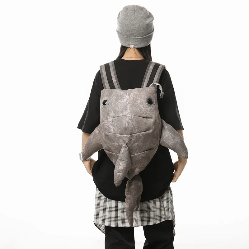 Yalu Canvas Backpack Unisex Light Gray/Dark Gray/Blue/Pink-3