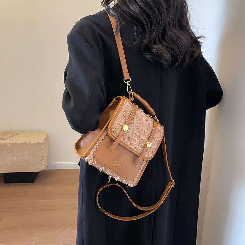 Yalu Woven/PU Backpack Unisex Black/Light Brown/Black And White Plaid-11