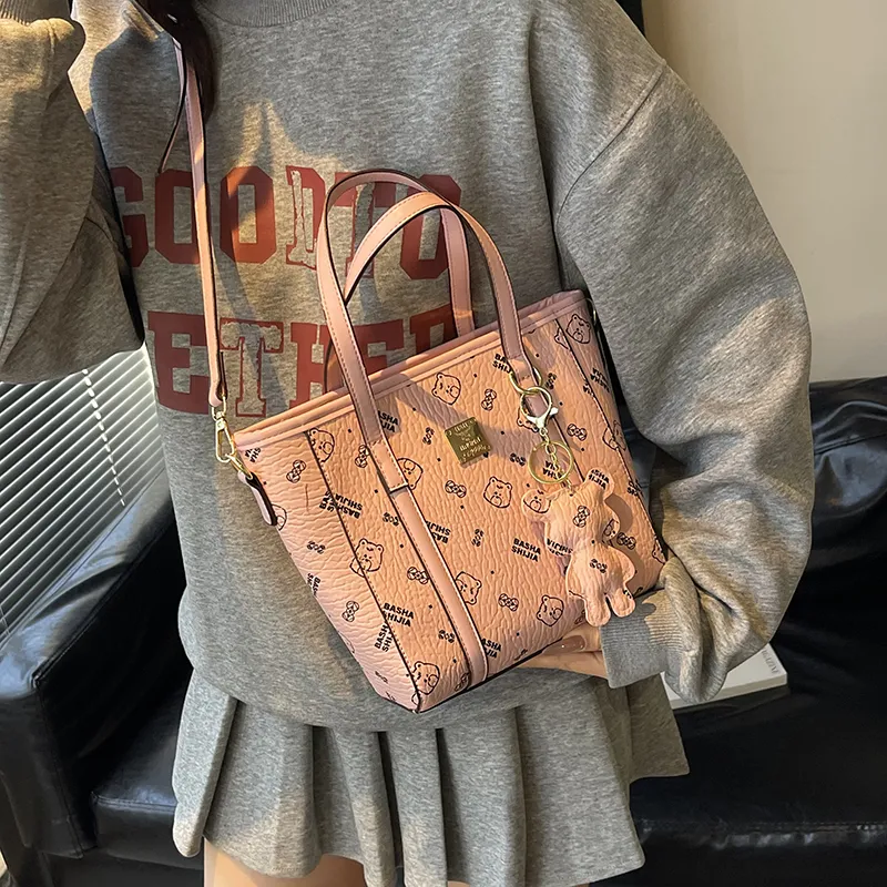 Yalu PU Tote One Shoulder Handbag Unisex Ecru/Black/Pink/Brown-11