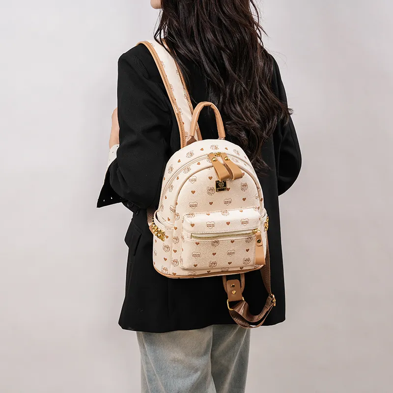 Yalu PU Backpack Regular Unisex White/Brown/Pink/Beige-24