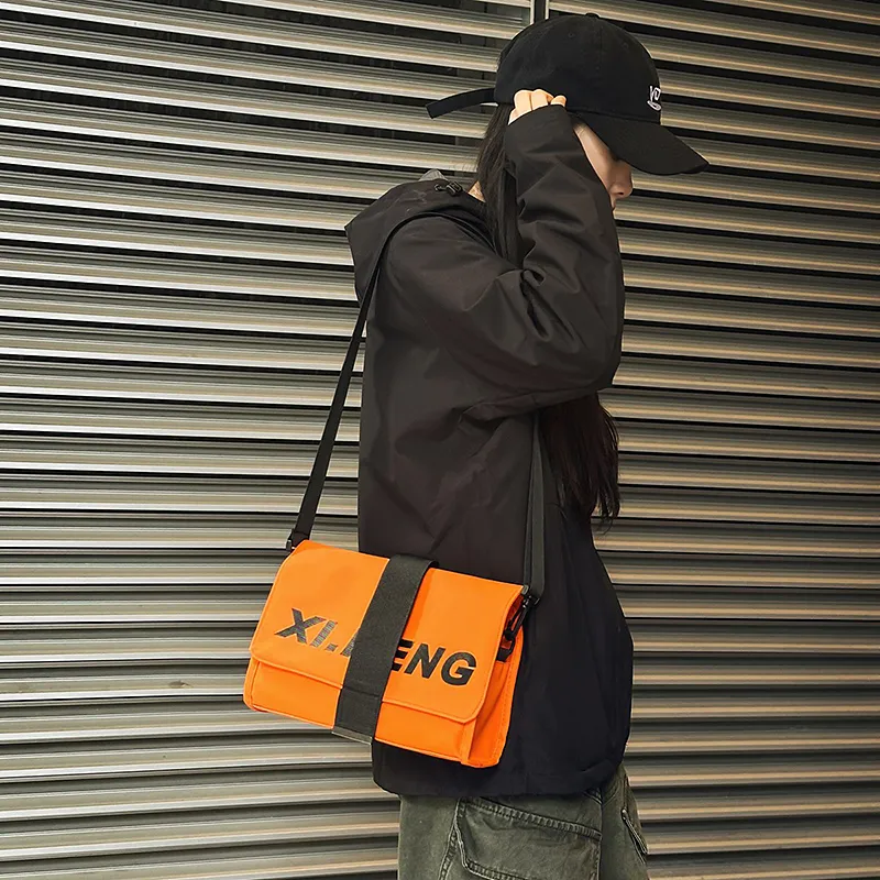 Yalu Nylon Fabric Shoulder Bag, Crossbody Bag Unisex Ecru/Gray/Black/Orange Red/Khaki/Neon Green-6