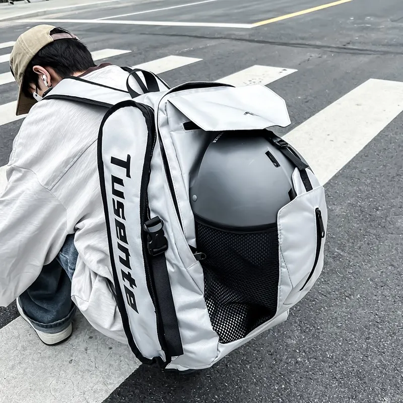 Yalu Oxford Backpack Unisex Light Gray/Dark Gray/Black/Red-4
