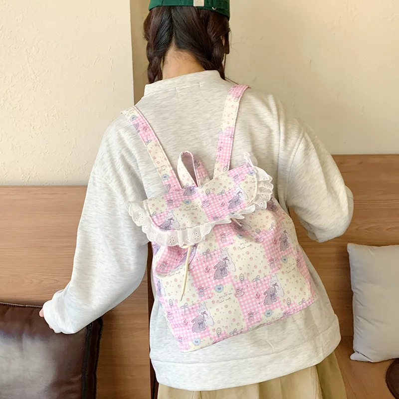 Yalu Nylon Fabric Backpack Unisex Yellow & Pink/White/Ecru/Pink-1