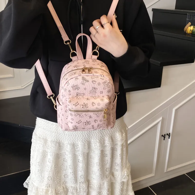 Yalu PVC Backpack Unisex White/Pink/Brown-9
