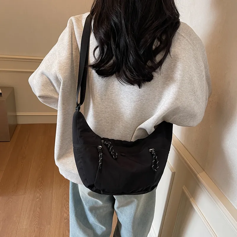 Yalu Fabric Shoulder Bag, Crossbody Bag Unisex Ecru/Black/Khaki/Army Green-8
